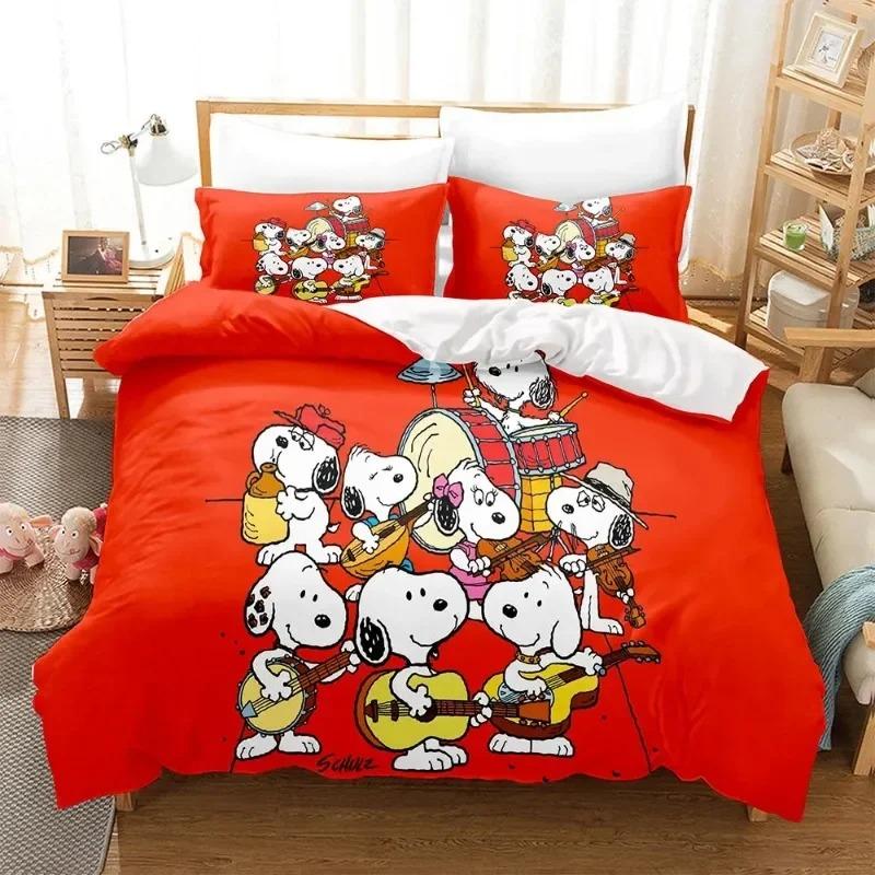 2026 Anime Snoopy Bedding Set Cartoon Children Bedroom Quilt Cover Boy Girl Bedclothes Single Double King for Teens Best Gifts 135x200cm