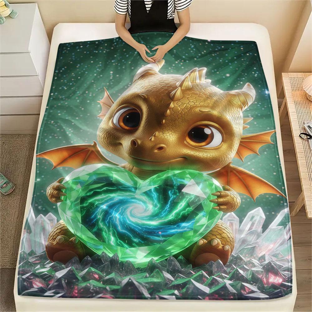 1Pc LovingDragon Print Flannel Blanket, High quality Comfortable for All Seasons, Home Decor, Warmth and Comfort, Perfect for Christmas Gifts
