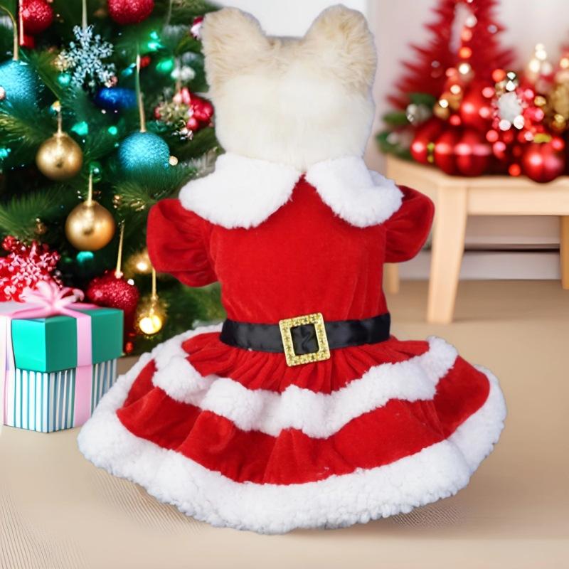 

Pet Christmas clothes 2025 new snowflake decorative skirt autumn and winter old man S червоний
