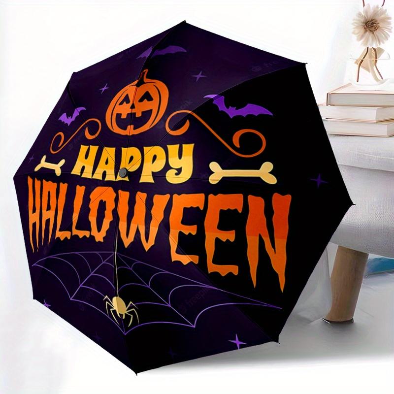 1pc Featured Happy Halloween Theme Fully Automatic Folding Portable Umbrella, 8 Iron Frames, Three-Fold Design, Suitable for All Seasons, Suitabl