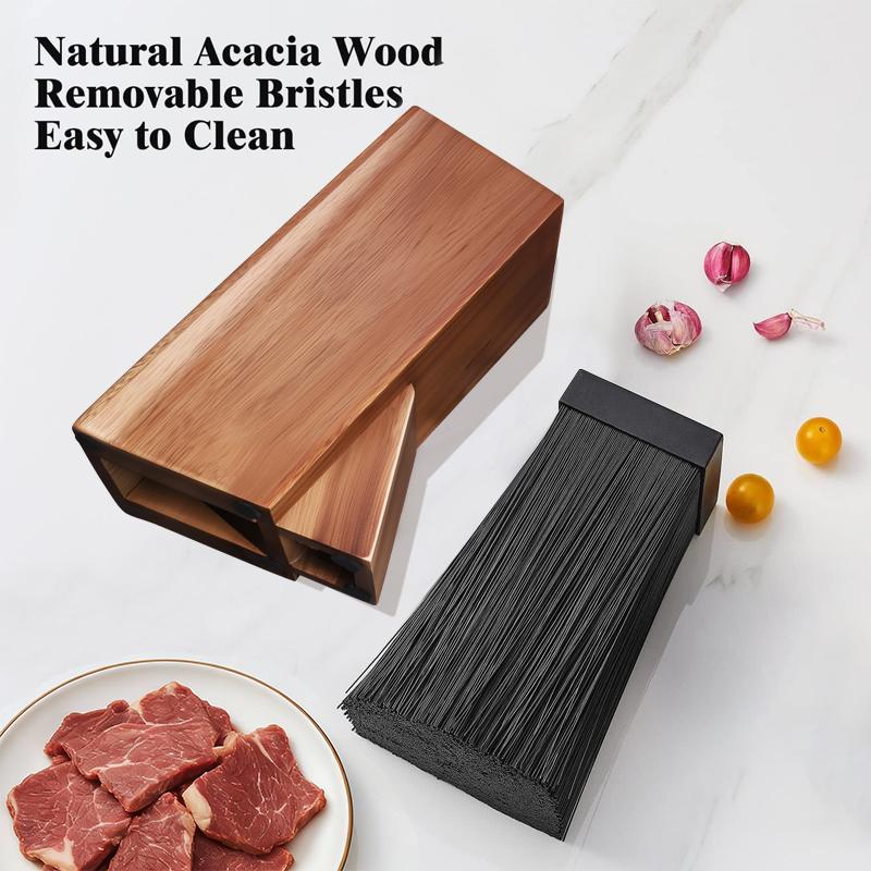 Acacia Wood Universal Knife Holder Multifunctional Kitchen Knife Block with Bristles Chef Fruit Knife Holder Kitchen Counter
