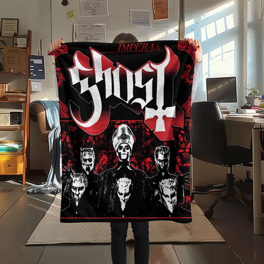 1Pc Ghost Band Print Flannel Blanket, High Quality Comfortable for All Seasons, Home Decor, Warmth and Comfort, Perfect for Christmas Gifts