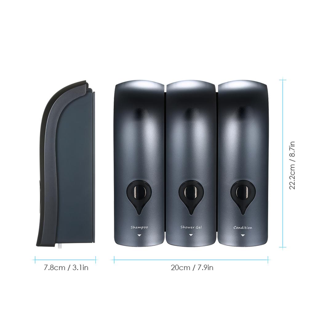 Manual Soap Dispenser 3 Chamber X 300mlCelsius 10.2oz Wall Mounted Liquid Shampoo Box Shower Gel Hand Soap Dispensers for Kitchen Bathroom