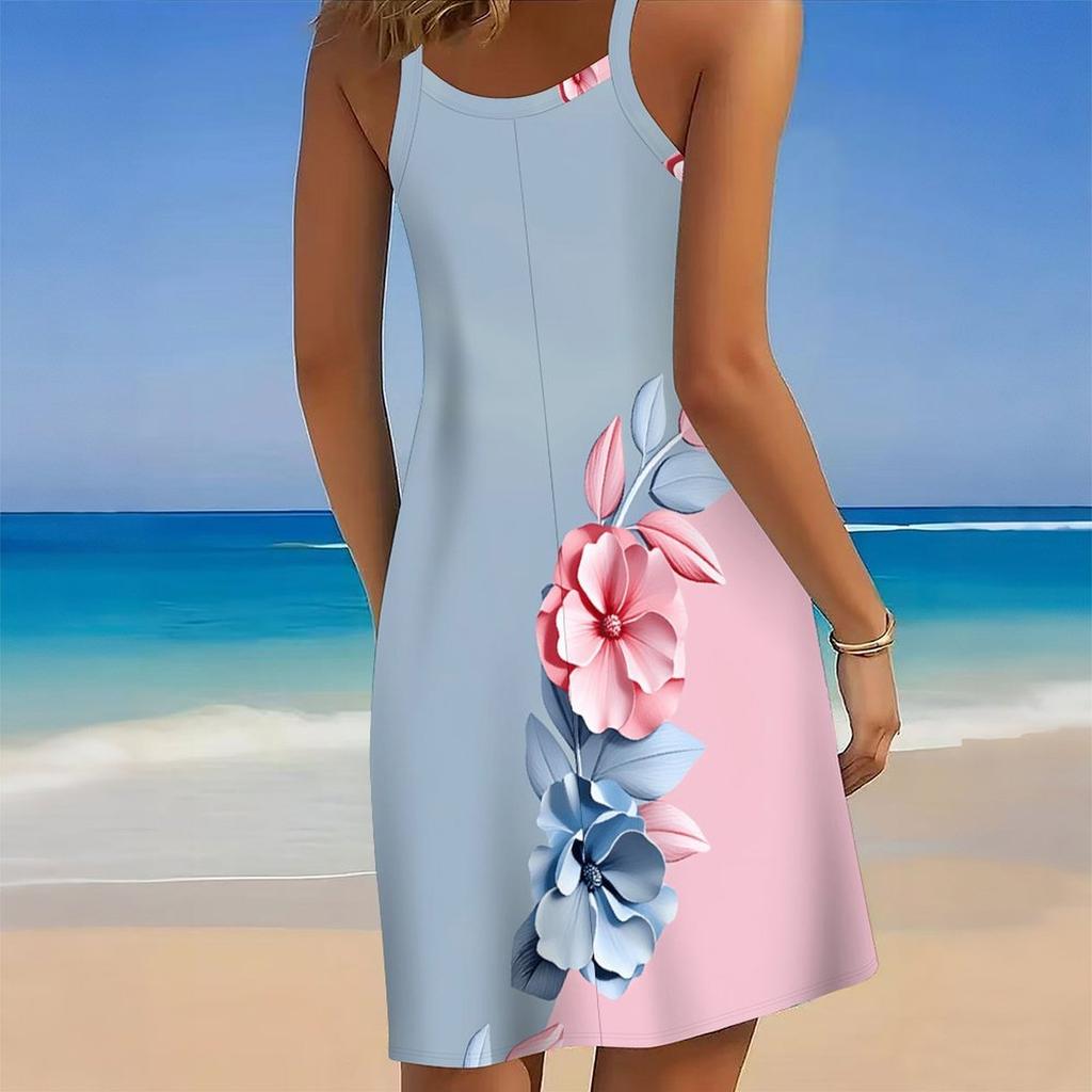 Abito da Spiaggia da Donna Mini Abito Stampa Casual Moderno Senza Maniche Vestibilità Larga Esterno Quotidiano Estate