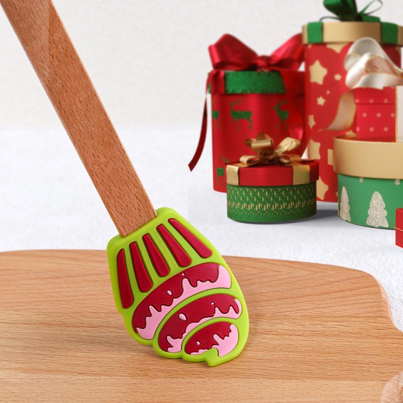 Beech Wood Silicone Christmas Cake Spatula & Scraper for Baking