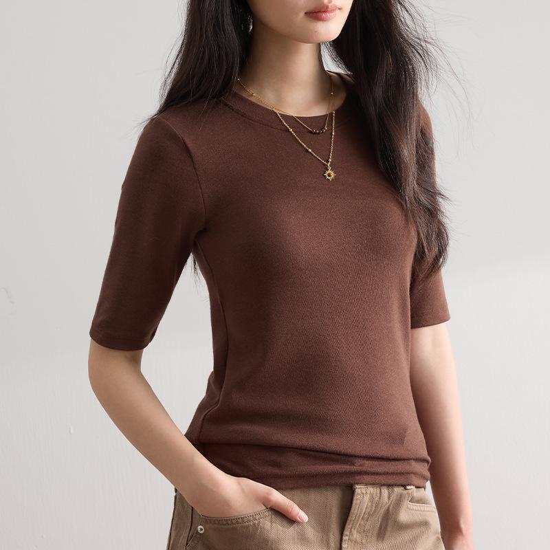 

2026 Spring/Summer Women s Xinjiang Cotton Mid-Sleeve Round Neck Slimming T-Shirt 2XL (63-72.5 kg)
