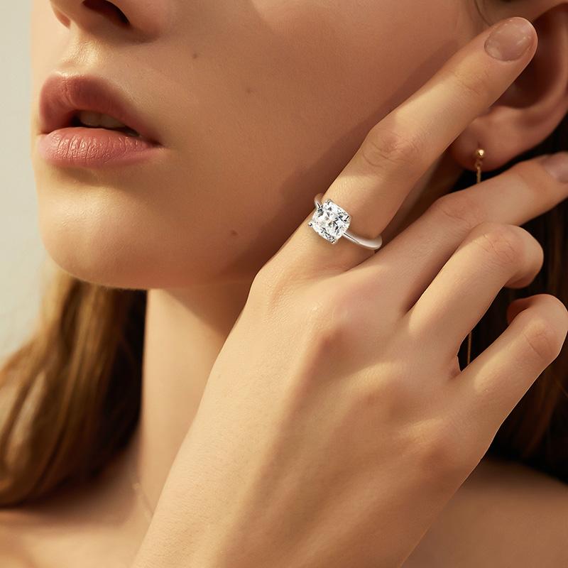 Smyoue 1CT 2CT 3CT 3.5CT 5CT Cushion Cut Moissanite Rings for Women Pass Diamond Test 925 Silver Wedding Band