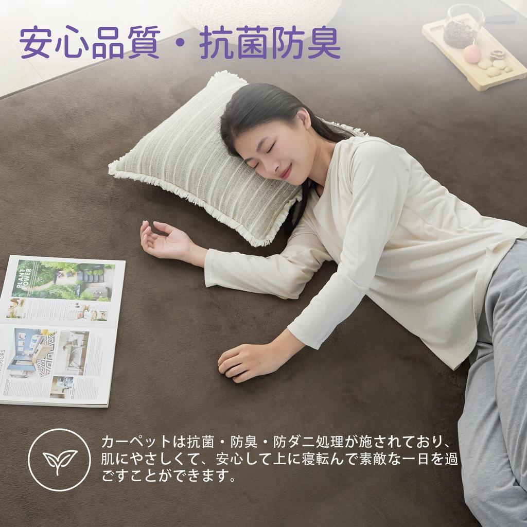 HARUMIN Washable 185x185cm 2 Tatami Scandinavian Odor Compatible with Underfloor Heating and Hot Brown Rug, (Approx. Mats), Style, Stylish,