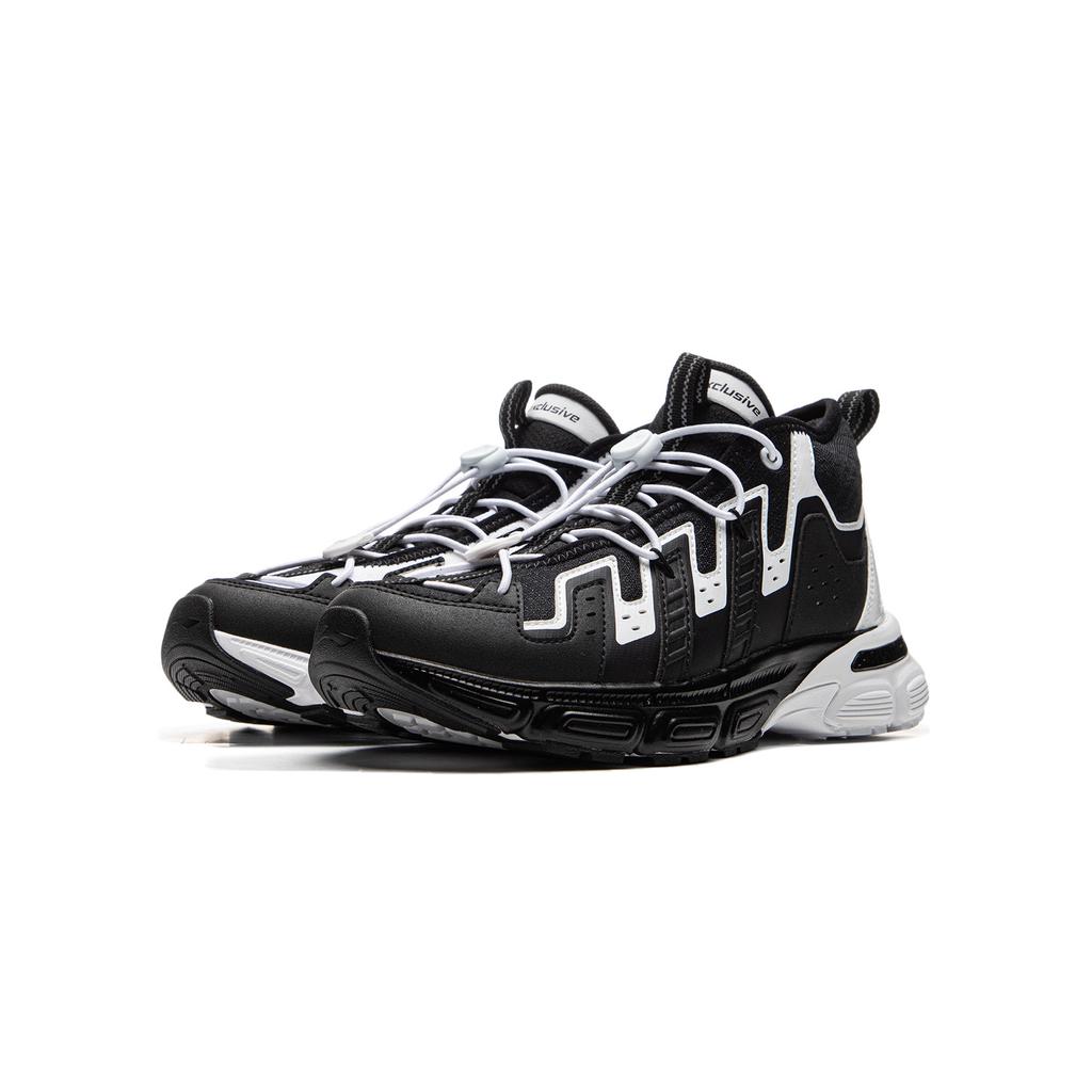 Li Ning Kids Sports Lifestyle Series Comfortable Trendy Non-Slip Wear-Resistant Mid-Top Casual Shoes Kids Casual Shoes Black White YKCU174-1