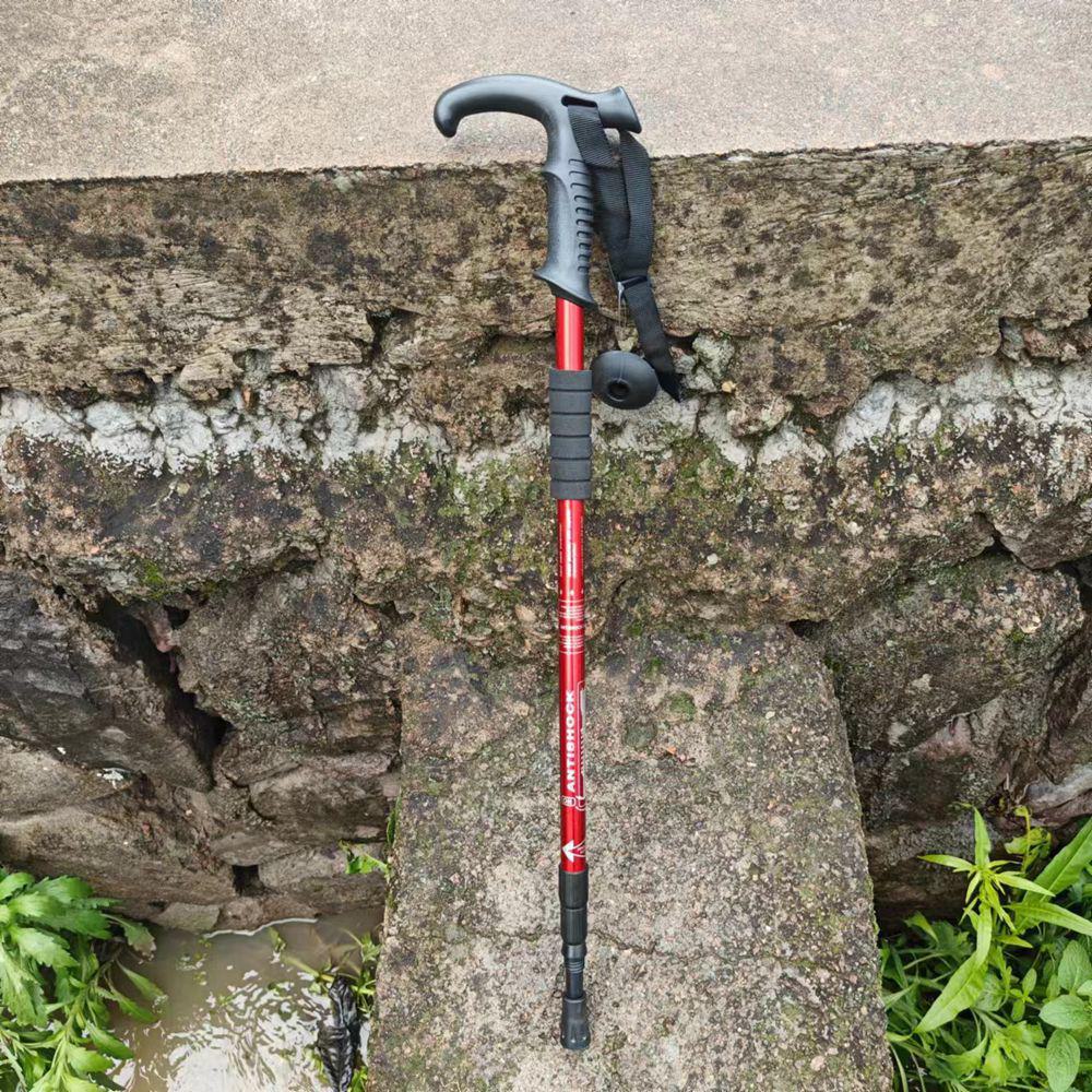 Ultra-Light Aluminum Alloy Mountaineering Trekking Pole with Shock-Absorbing Technology - Curved and Straight Handle, Telescopic Crutch