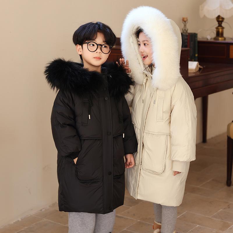 Boys' Down Jackets, Girls' Medium-length Thickened Coats, and Winter Children's Cotton-padded Clothes