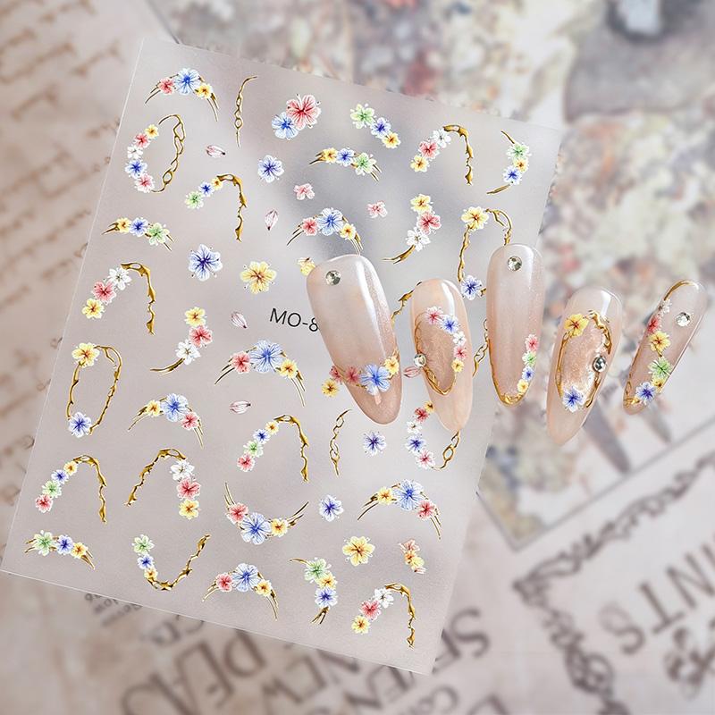 1pc Floral Nail Stickers Decals Gold Foil Flower Self-Adhesive Nail Stickers For DIY Manicure Salon Decor