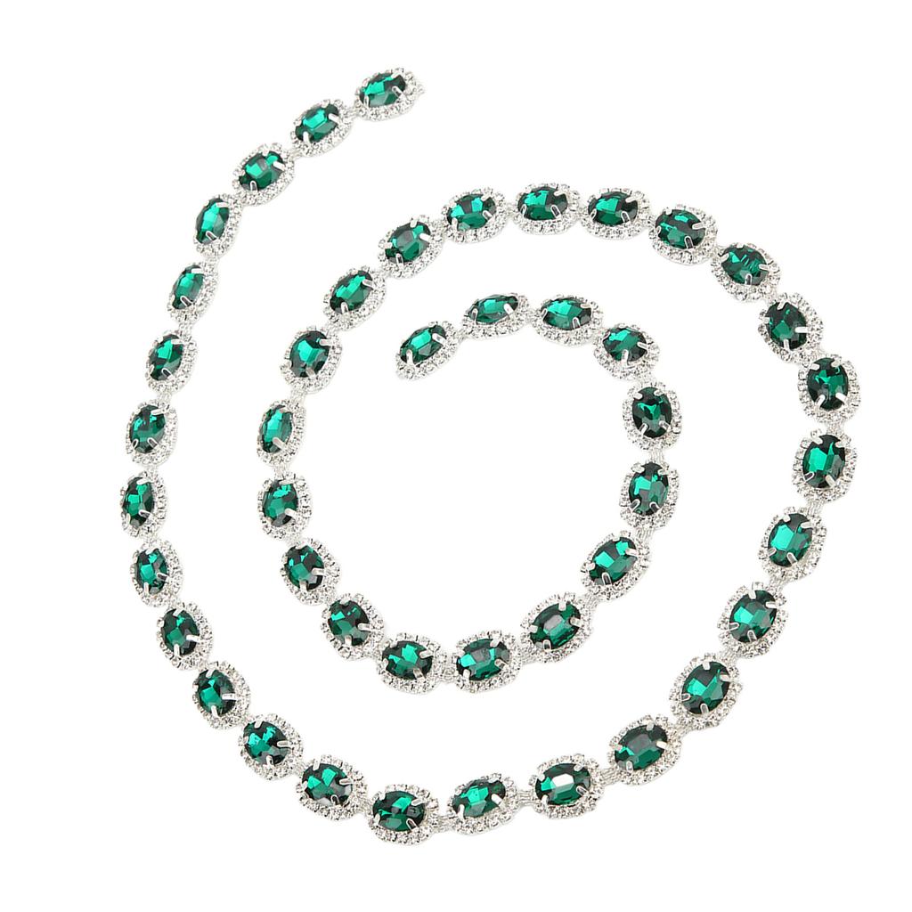 1 Yard Șnur cu Strasuri Lățime 1,5 cm Stras Oval Verde Malachit Decupabil Lucrat Manual