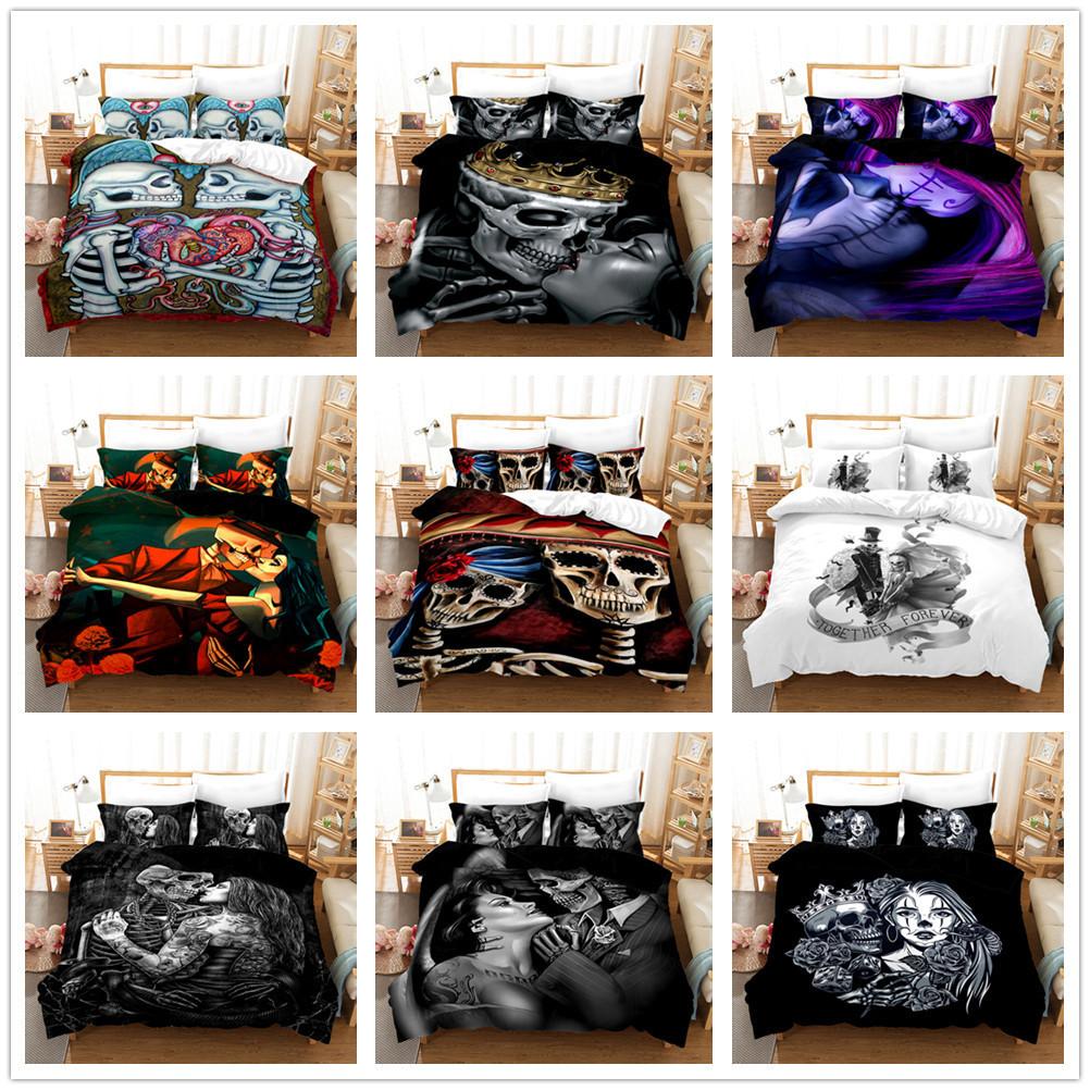 Skull Love 3D Digital Printing Three-Piece Set, Quilt Cover Pillowcase Two-Piece Set