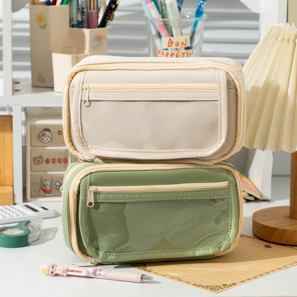 Solid Color Stationery Pen Case Pencil Pouch Pen Storage Bag Large Capacity Pencil Case  Girls