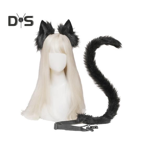 

2 шт./компл. кошачьи уши и хвост комплект для взрослых и детей кошачьи уши повязка на голову регулируемый пояс кошачий хвост аксессуары комплект костюм аксессуары чёрный