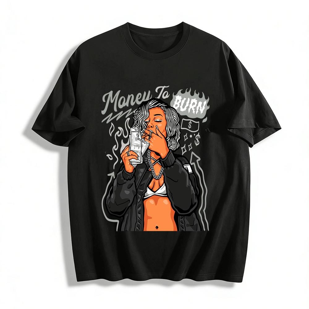 Money To Burn Graphic Streetwear Casual Loose Fit Top Pure cotton T-shirt XXS
