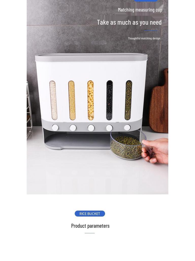 Moisture-Proof Insect-Proof Rice Storage Container with Partitioned Grains Organizer