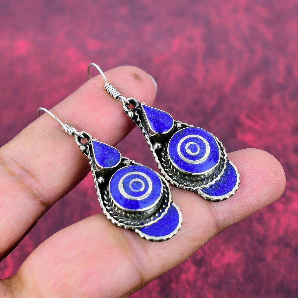 Lapis Lazuli 925 Solid Sterling Silver Nepali Earrings, Handmade Gemstone Earrings Jewelry, Gifts For Wife Brand New Earrings