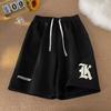 Oversized Loose Shorts Men American Retro Gothic Alphabet Print Japanese Samurai Style Casual Sports Beach Pants Shorts
