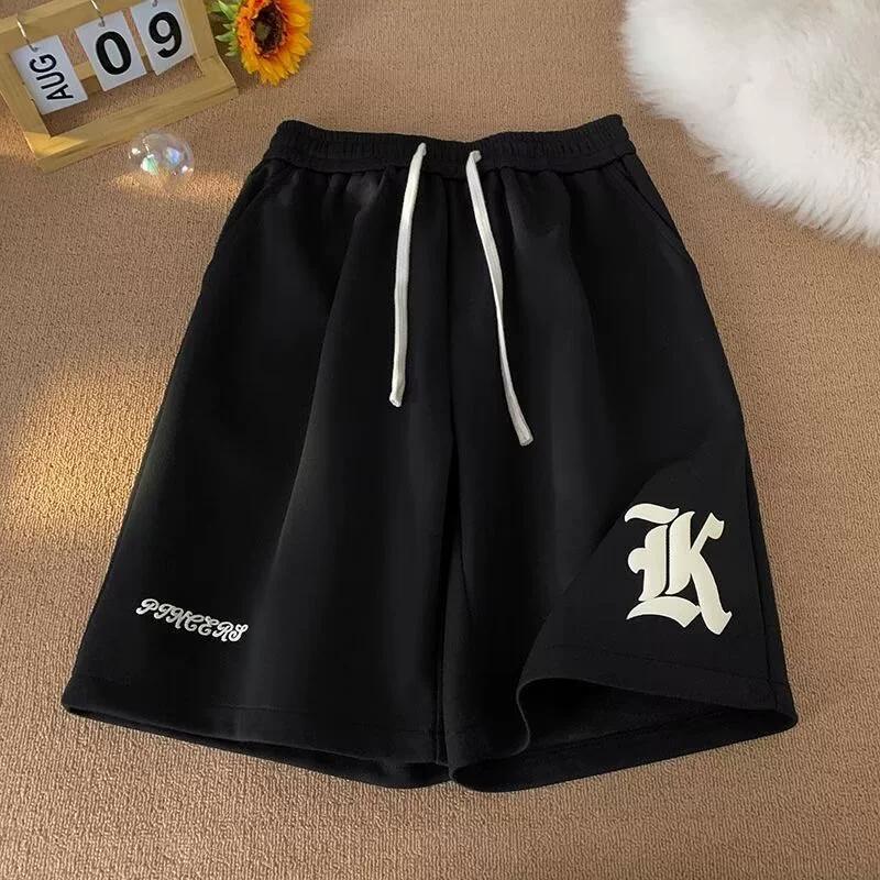 Oversized Loose Shorts Men American Retro Gothic Alphabet Print Japanese Samurai Style Casual Sports Beach Pants Shorts