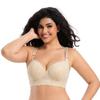 Large Size Thin Cup Lace Underwear for Women with Side Breast Adjustment and Underwire Bra