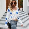 Sweater Butterfly Knitted Top Off shoulder Ripped Short Korean Lazy Style Short Sweater Women's Summer and Autumn
