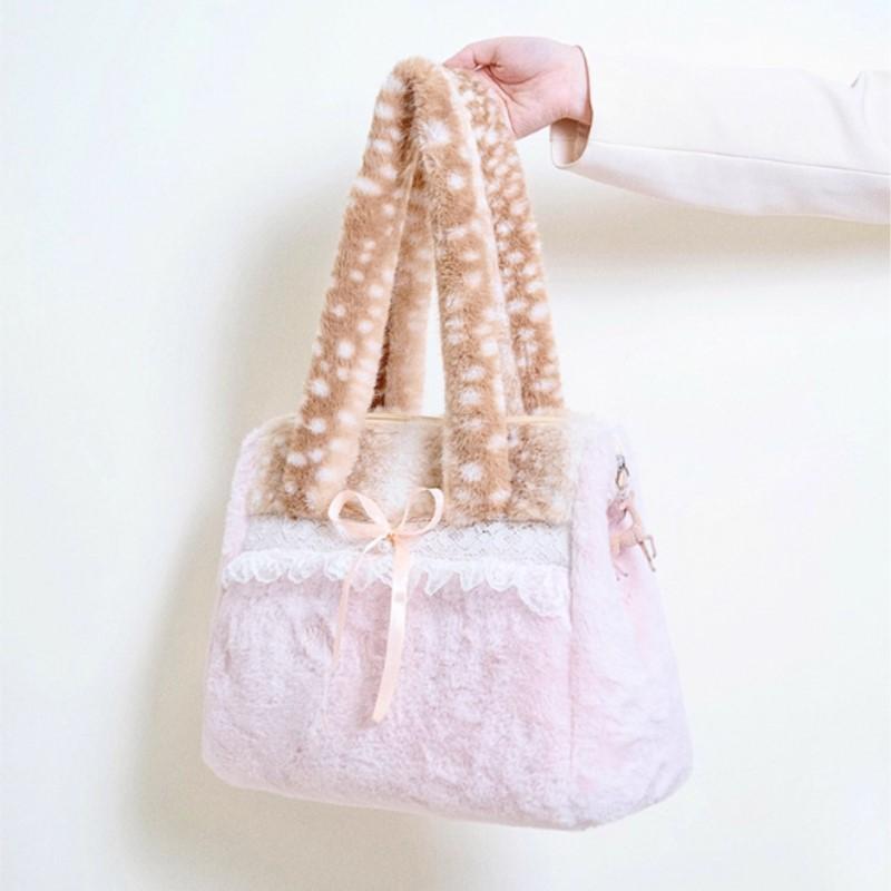 Sweet Cute Plush Bow Tote Bag Women Ballet Style Lace Color Block Large Capacity Shoulder Bags Ladies Harajuku Versatile Handbag