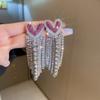 Fashion Long Tassel Rhinestone Drop Earrings for Women Pink  Heart Crystal Dangle Earrings Statement Zircon