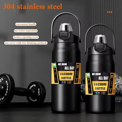 Isolierte Wasserflasche aus Edelstahl mit weiter Öffnung und flexiblem Strohhalmdeckel für Sport und Reisen, Thermos-Vakuumbecher-Wasserflasche