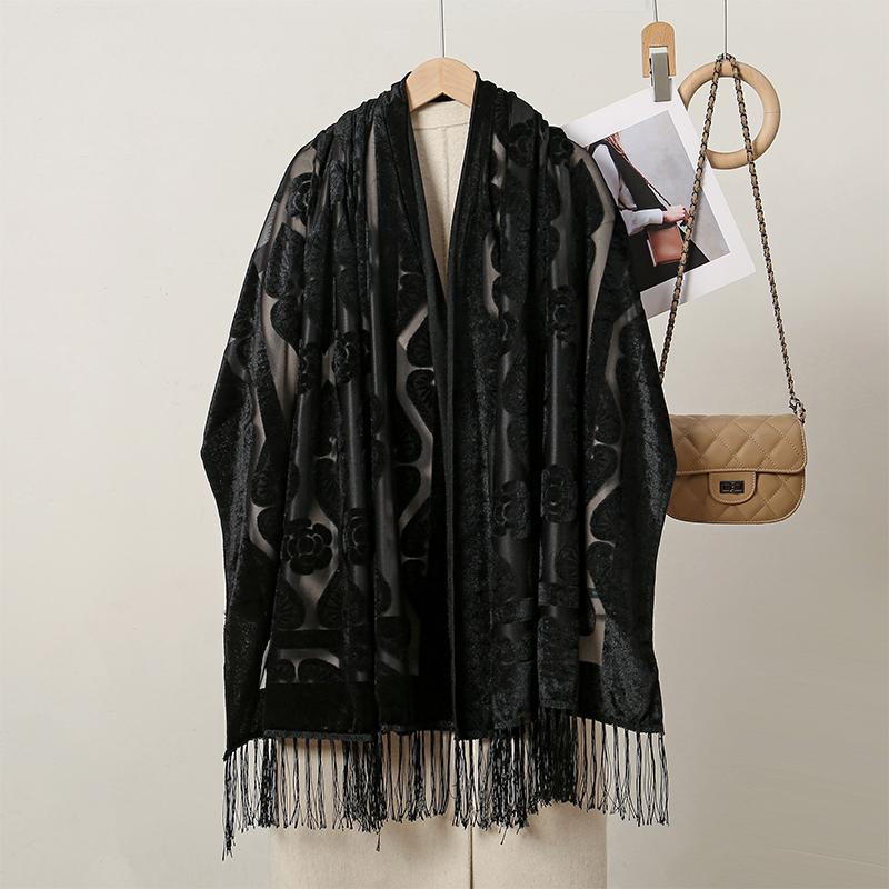 NEW Fashion Women Cut Flowers Hollow Lace Gradient Flower Silk Scarf Spring Shawls and Wraps Towel Femme Beach Sjaals