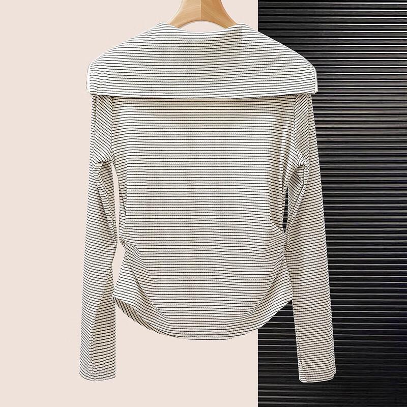 Women's Striped Faux Two-Piece Hooded Long Sleeve Top