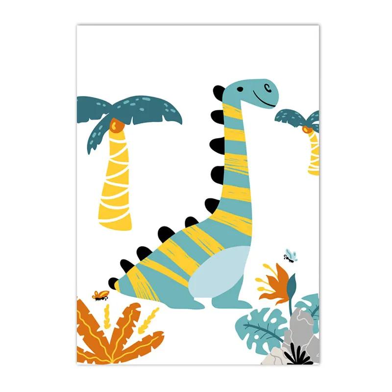 Alphabet and Number Wall Poster for Boys, Custom Name Canvas Painting, Colorful Dinosaur Print, Nursery Wall Art Picture, Kids R