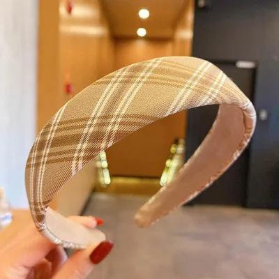 Fashion Vintage Elastic Hair Band Lattice Print Sponge Headband Womens Girl Wide Side Hairband Hair Hoop Female Hair Accessories