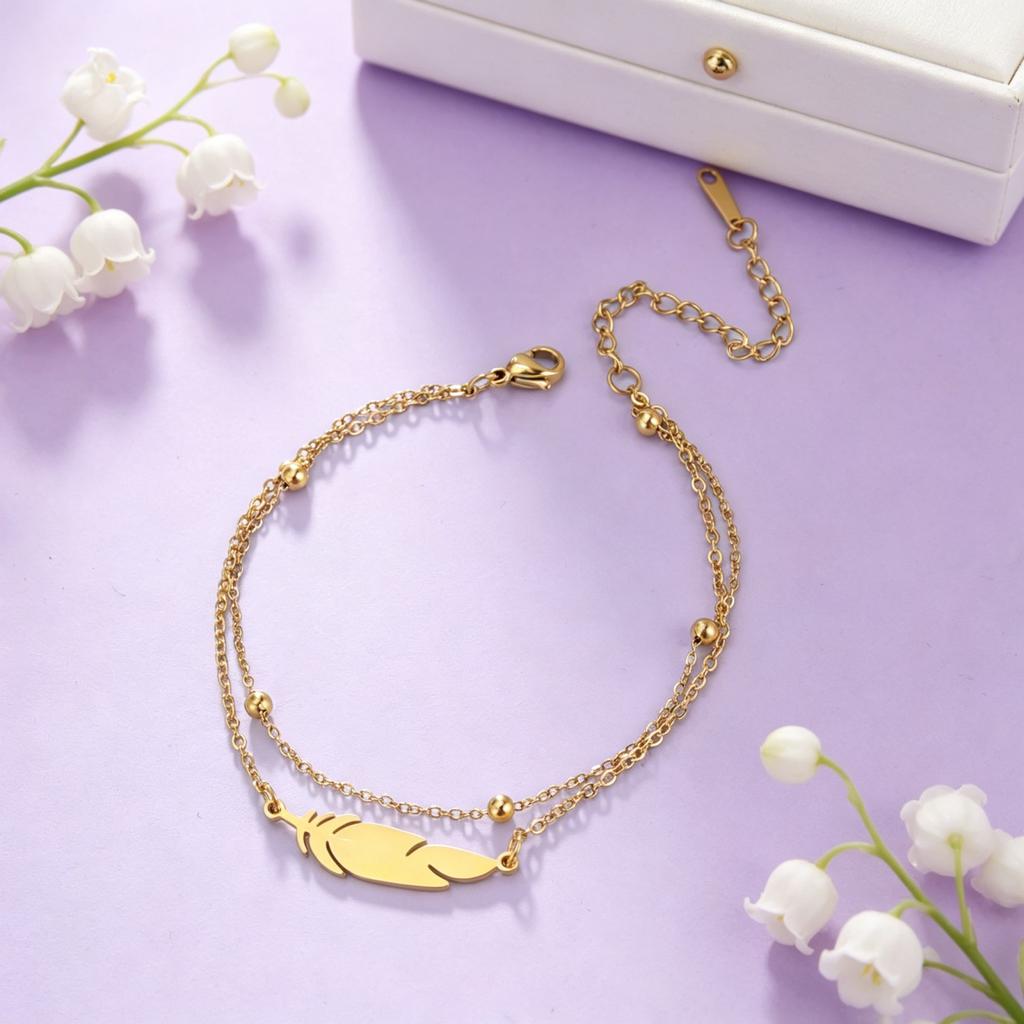 1PC Bohemian Style Chic Ankle Feather Ankle Chain Stainless Steel Beach Style Fashionable Summer Foot Beach Jewelry