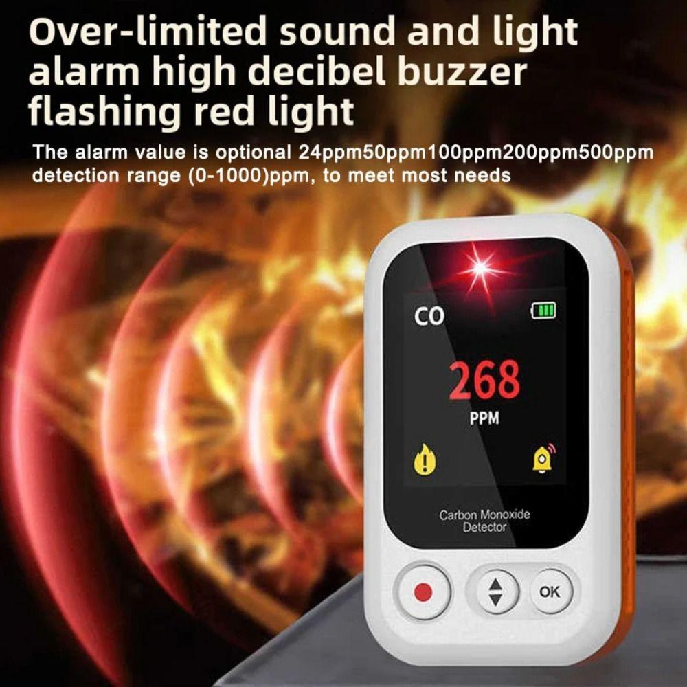 Rechargeable CO Detector Alarm High Definition Air Quality Monitor Carbon Monoxide Detector  Garage