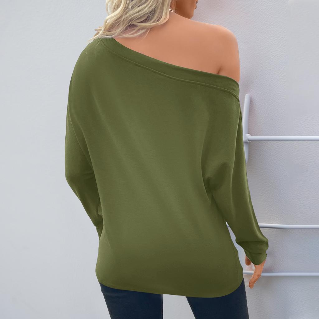 Women's Loose Fashion Off-the-shoulder Slant Collar Batwng Sleeve Long Sleeve Top
