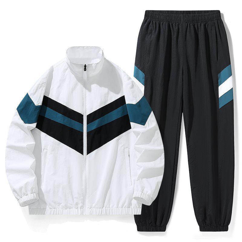 Men's Sporty Cardigan Stand Collar Jacket & Pants Set for High School Students