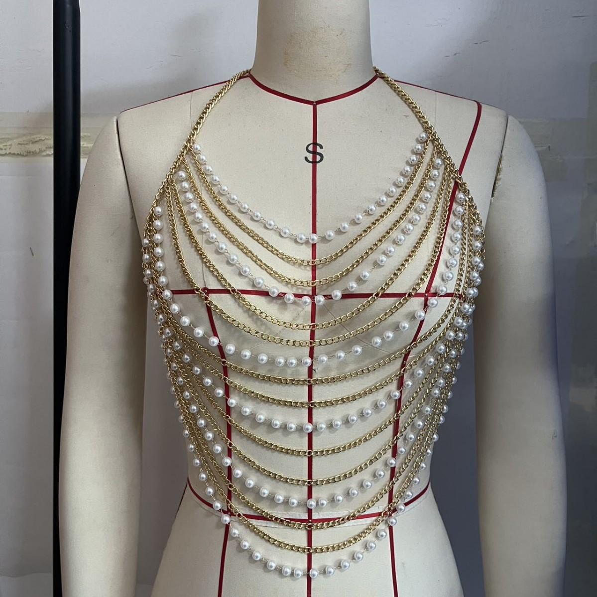 

Жилет, Множество Цепей, Панк Цепь с Кисточками, Жемчуг на Шею, Топ, Майка, Цепь для Тела, Цепь для Груди, Новая Модель 2025 золотой