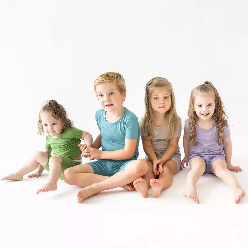 Bamboo Fiber Kids Boys Girls Clothes Set Breathable Pajamas Short Sleeve Top+Shorts Baby Loungewear Children's Sleepwear