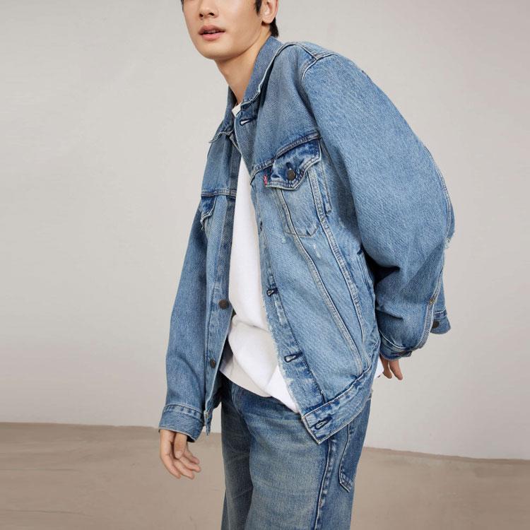 Levis Solid Color Ripped Collar Denim Jacket Unisex Jackets Blue 85248-0018
