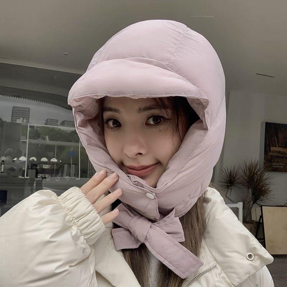 Rain and Snow-proof Down Hat for Women and Men, Suitable for Riding Electric Bikes In Autumn and Winter, with Added Fleece Lining, Thickened for