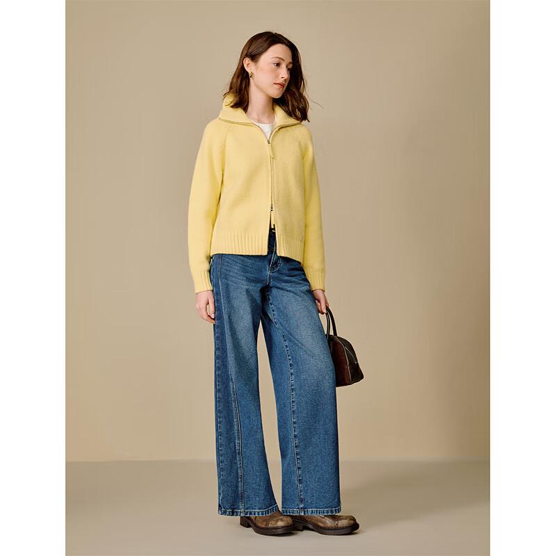 INMAN Women's Cashmere Blend Double-Zip Knit Cardigan