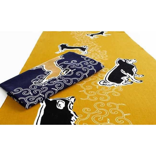 Somen Anbo Tenugui Tenugui Karusa Sanpomichi Mustard Yellow Genuine Dye 100% Cotton Tokuoka Made in Japan 35cm x 100cm Shiba Inu Model Japanese Dog