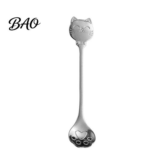 Cat Shaped Handle Spoon Coffee Spoon, Stainless Steel Paw Claw Teaspoon, Embossed Design Multi-Color Electroplated Stirring for Ice Cream Yogurt