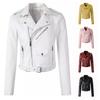 Women Jacket Faux Leather Smooth Surface Turn-down Collar Zip-up Zipper And Rivet Decor Long Sleeves Motorcycle Coat Travel Outerwear