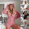 Women Long Sleeve Hooded Jumpsuit Pajamas Casual Winter Warm Rompe Sleepwear