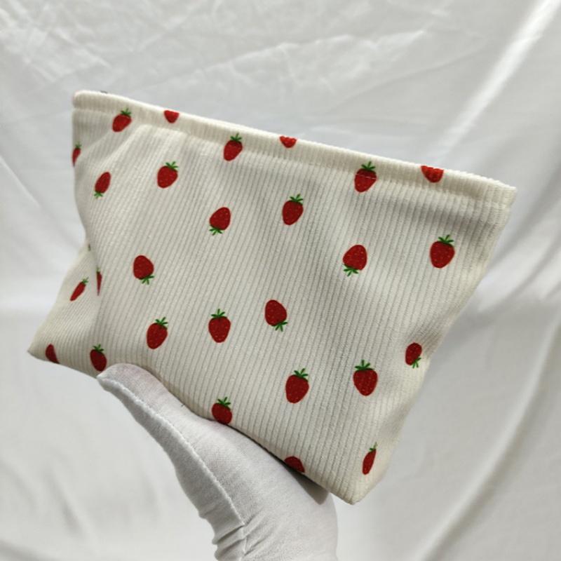 Chic Makeup Bag Lightweight Corduroy Makeup Bag Chic Cherry Pattern Red Cherries White with Golden Zipper Toiletries