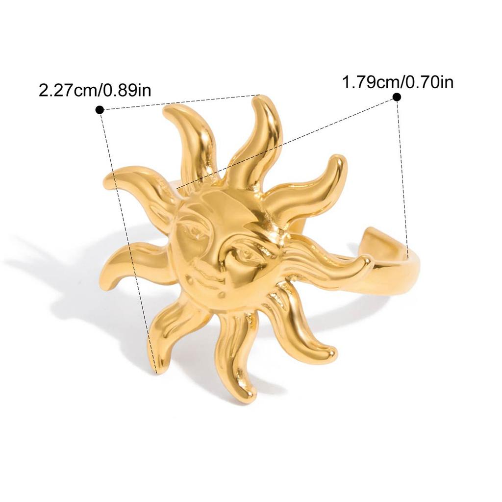 Yori Stainless Steel Sun Moon Classic Thin Chic Ring Personalized Metal Texture Rust Proof Charm Fashion Jewelry for Women