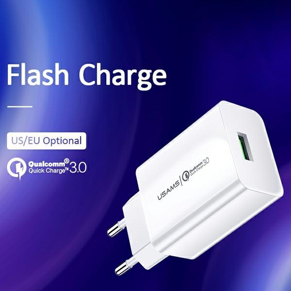 Usams Ład. Siec. 1Xusb T22 18W 3A Qc3.0+ Kabel Usb-C 1M Biały/White (T48) T48Ocln01